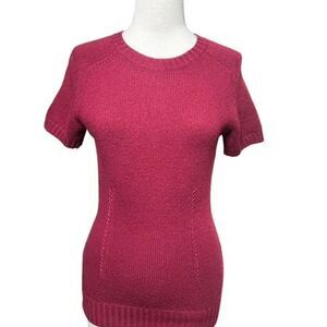 BCBGMAXAZRIA Short Sleeve Burgundy Fitted Wool Sweater Size Small